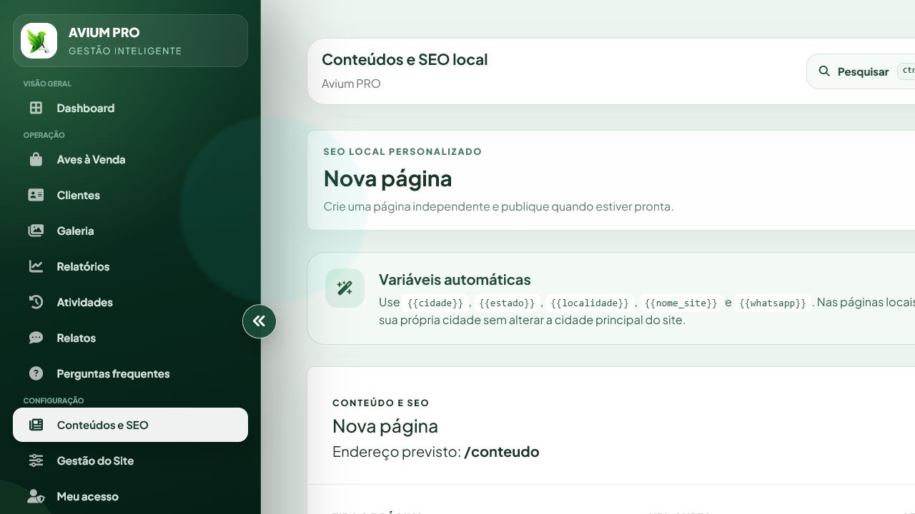 Formulário real para criar página de SEO local