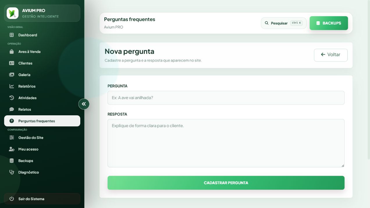 Formulário real para criar pergunta frequente