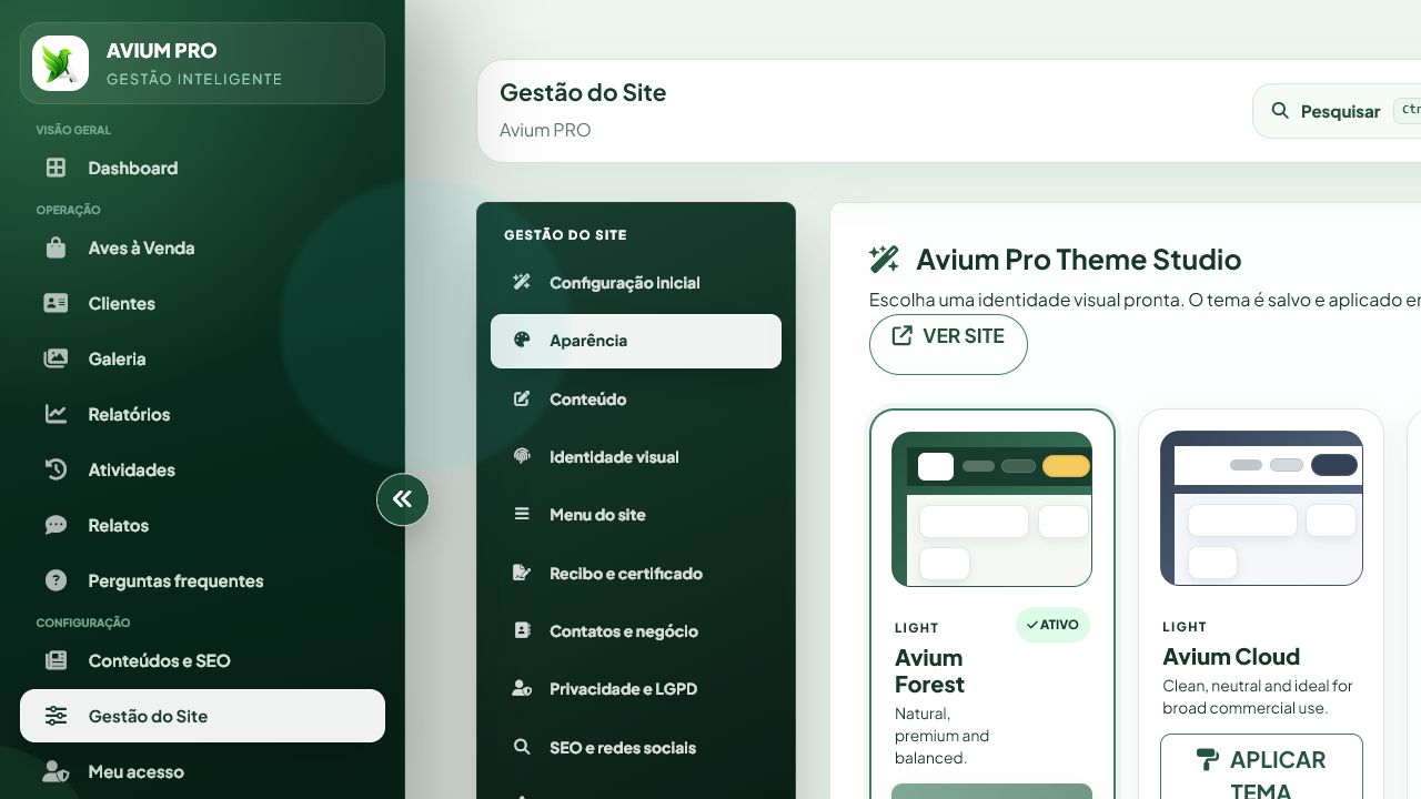 Theme Studio real com identidades visuais prontas